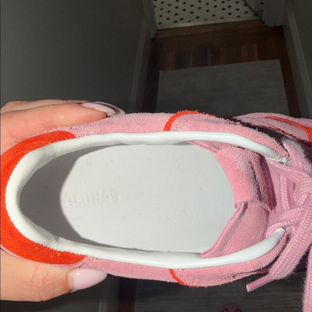 ALOHAS Pink Suede Sneakers with Red Trim - Picture 3 of 4